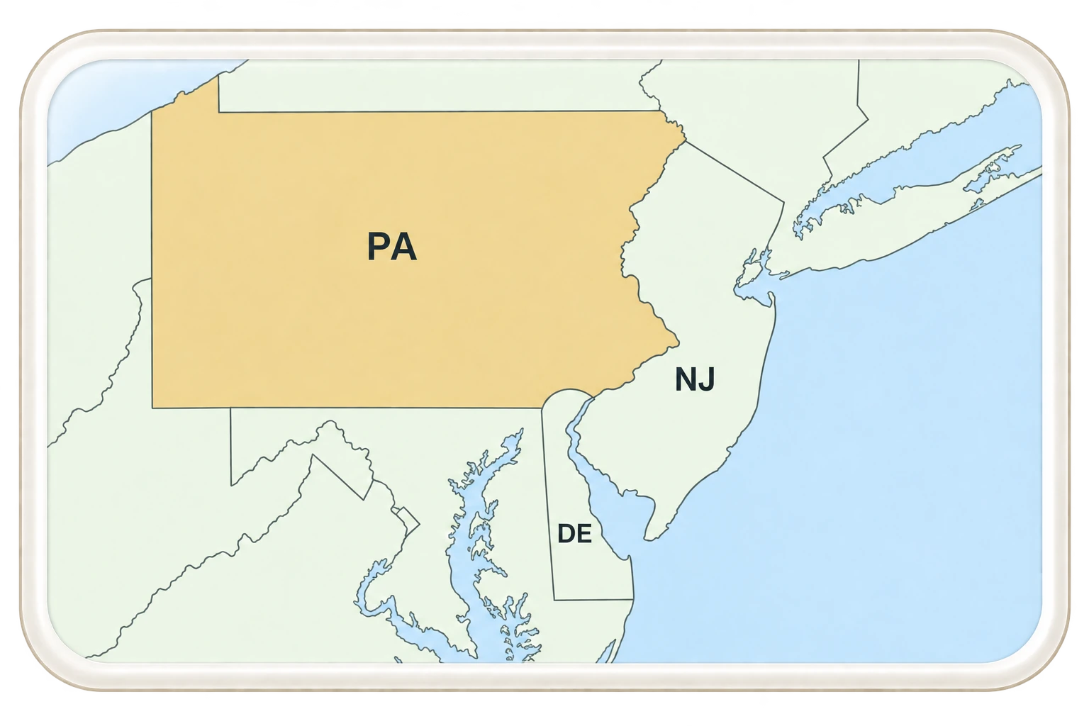 Regional map highlighting Pennsylvania
